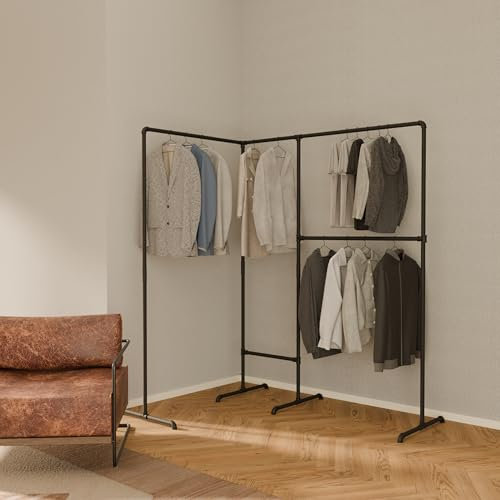 pamo Kleiderständer Schwarz – Industrial Design Kleiderstange freistehend 178 x 194 cm – Offener Kleiderschrank & Garderobenständer Metall für Schlafzimmer, Flur & Ankleidezimmer