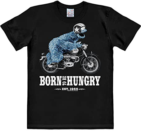 Logoshirt® Sesamstrasse Krümelmonster Motorrad T-Shirt Damen & Herren | Offiziell lizenzierter Sesamstrasse-Fanartikel, weiche Baumwolle, Krümelmonster Born To Be Hungry-Motiv, hochwertiger Print
