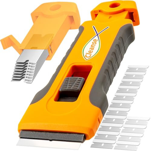 Raschietto Piano Induzione Professionale 15 lame di ricambio Raschietto Vetroceramica Vetro con Vetrocemica integrate nel raschietto per vetro,Raschietto stabile con impugnatura in ABS.