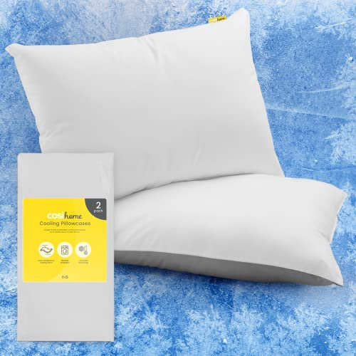 Cosi Home Kühlender Kissenbezug 50x80 cm (2er Set), Kopfkissenbezug mit Arc-Chill Kühlfasern atmungsaktiv, Haut & Haare schonende seidige Kissenbezüge, Kissenhülle - Grau