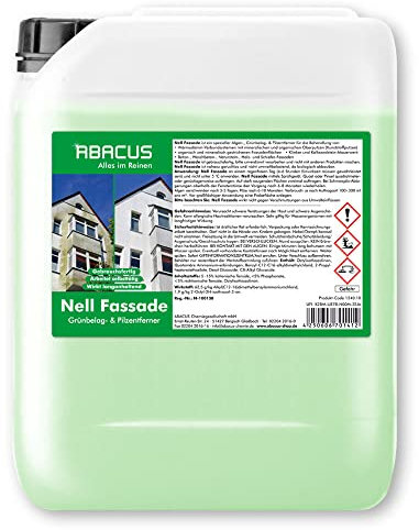 ABACUS® Fassadenreiniger, Grünbelagentferner für Fassaden, Putz & Hauswände – Entfernt selbsttätig Pilze, Flechten & Algen von Fassaden – Nur 0,1L pro m², Nell Fassade 5 Liter (1240.5)