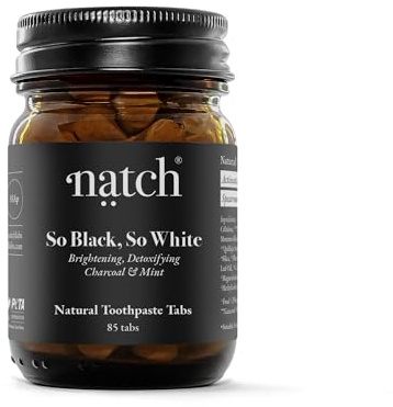 Natch – So Black, So White – Zahnpasta Tabs – Aktivkohle Zahnpflege für natürlich weiße Zähne – Kokos-Aktivkohle, natürliches Schäumen – Fluoridfrei, Vegan & Plastikfrei – 85 Tabs
