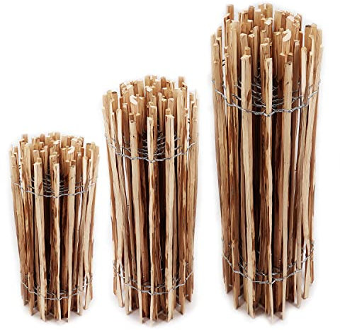 Aquagart Staketenzaun verschiedene Höhen Lattenabstand 4-6cm Gartenzaun Kastanienzaun Haselnuss Langlebiger Holzzaun Holz Zaun mit doppelter Drahtumspannung Rollzaun (Haselnussholz 100cm hoch, 15m)