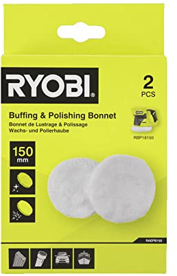 RYOBI Set med 2 stycken (1 poleringsmössa 150 mm och 1 x 150 mm svampmössa) för RBP18150 polermaskin – RAEPB150