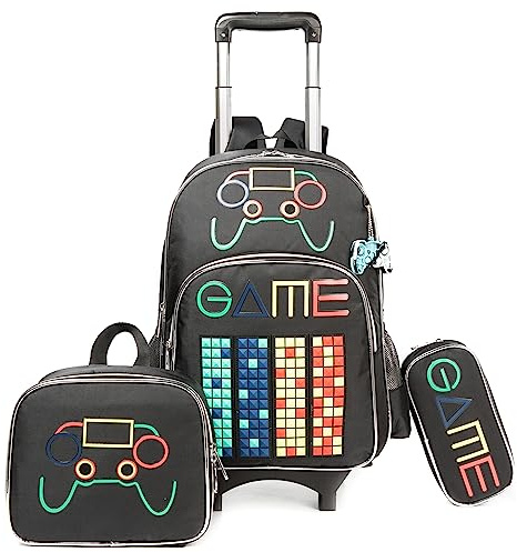 HTgroce Mochila Chico Escolar con Ruedas,Niños Trolley Escolar Estudiantes de Primaria Carros para Mochilas Bolsa de Almuerzo Estuche Escolares Equipaje de Viaje Multifuncional