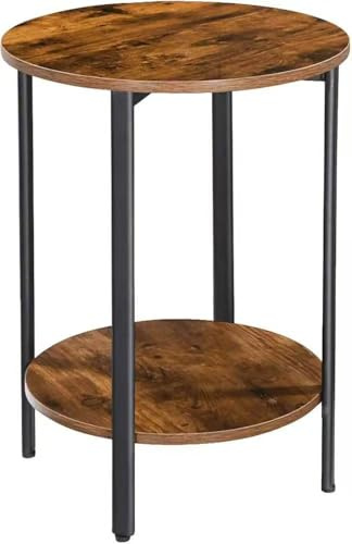 H JINHUI 2-Tier Round Side Table, Industrial End Table, Bedside Table, Sofa Table with Metal Frame, Coffee Table with Storage, for Living room, Bedroom, Balcony, Easy Assembly, Rustic Brown