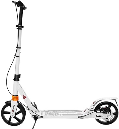 Professional Folding Scooter City Scooter Adult Scooter mit Handbremse Tretroller Bike Max 120kg, mit Bremse, höhenverstellbar (White)