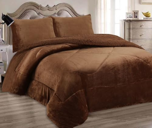 HaraDeco Manta para Cama Matrimonio 135/140 con 2 Fundas Almohada, de Borrego Terciopelo Gruesa de Gran Volumen y Abriga para Tiempo Fría(Cafe, 220x240cm)