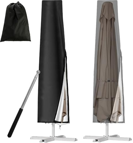 KUIZHEN Sonnenschirm Schutzhülle, Sonnenschirm hülle mit Stab Ampelschirm Schutzhülle 210D Oxford-Stoff UV-Schutz und Wetterfest für 1 bis 3 m rund und eckig Ampelschirm Schwarz