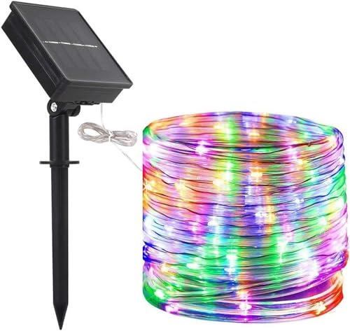Tira de Luces LED Solares Impermeables al Aire Libre con manguera de luz con panel solar waterproof para Césped, Jardín, Patio, Fiesta, árbol de Navidad. (12 Metros - 100 Led, Multicolor)