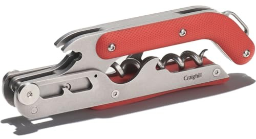 Craighill Best Wine Key - Sommelier Designed Stainless Steel Wine Opener with Corkscrew, Foil Cutter, and Crown Cap Bottle Opener, Heavy Duty - Matte Red