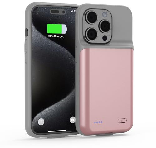 HUAENG Akkuhülle für iPhone 15 Pro Max, 6800mAh Hohe Kapazität Zusatzakku Ladehülle Tragbare Akku Hülle Handyhülle für iPhone 15 Pro Max [6,7 Zoll] Rosa