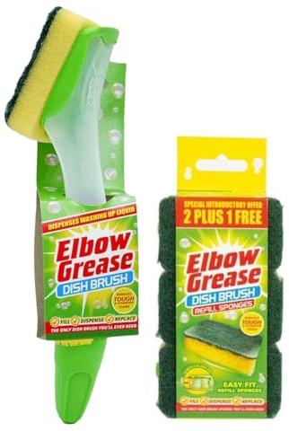 Topest Elbow Grease Fillable Washing Up Brush with Sponge- Ergonomic design handle - with 3X Elbow Grease Sponge Refills