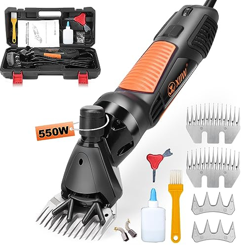 Elektrisk fårklippsmaskin 550 W, fårsax med 6 hastigheter | Professionell klippmaskin med 2 uppsättningar blad för alpackor, djur, får, ull, getter gård livestock haircut