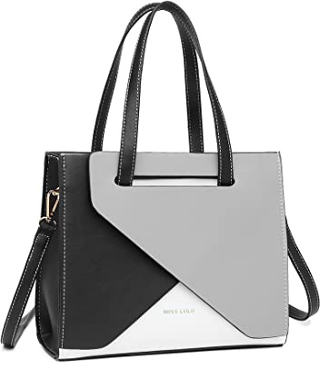 Miss Lulu Damen Handtasche Henkeltasche PU Leder Schultertasche mit verstellbarem Riemen, Tragegriff oben, für Alltags Mode Arbeit Mittelgroß