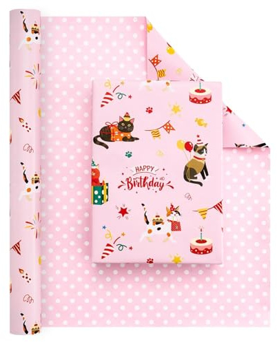 WERNNSAI 1 Rolle Katzen Geschenkpapier 10m x 43cm Katzenmotiv | Katzen Geburtstagsparty Dekoration, Geschenkverpackung für Mädchen Kinder