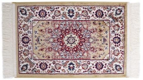 SaRani Klassischer Teppich Orientalisch Fransen Gold Dekor Blau Bordeaux Grün (40x60 cm, Gold)