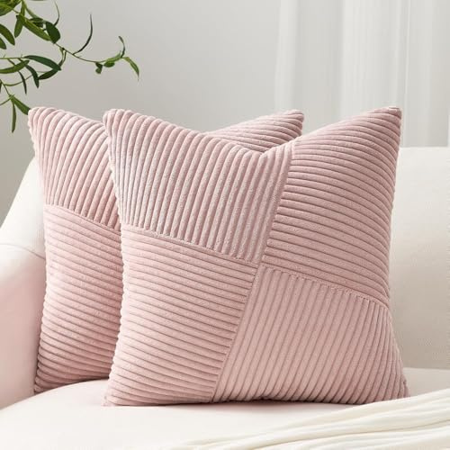 Topfinel Kissenbezug 50x50 Altrosa 2er Set Kordsamt Kissenbezüge Kissenhülle dekokissen Sofakissen deko für Sofa Schlafzimmer Wohnzimmer Balkon Kinder flauschig Windmühle Patchwork Euro Design
