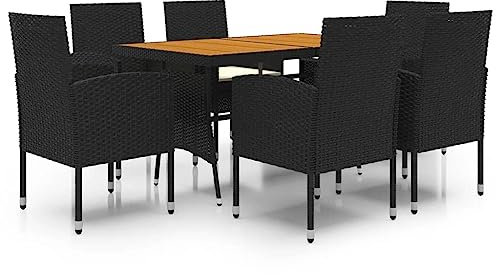 Makastle 7-TLG. Gartenmöbel Set Stühle mit Tisch, Garten Sitzgruppe für 6 Personen, Essgruppe Sitzgarnitur Gartengarnitur Garten Loungemöbel für Terrasse und Balkon, Poly Rattan Schwarz