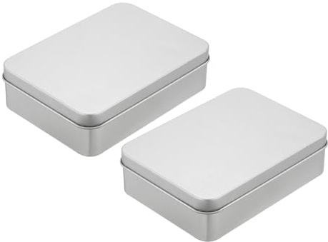 QUARKZMAN 2pz Contenitori Scatola Latta Metallo 4,9x3,5x1,4 Argento