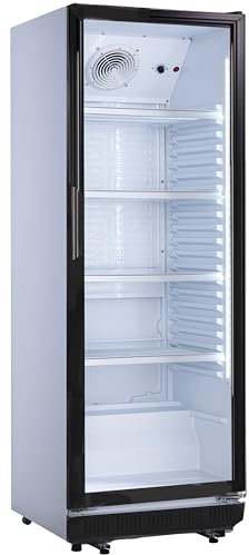 Flaschenkühlschrank mit Glastür 360 L - Gewerbekühlschrank, Getränkekühlschrank groß, weiß mit LED Beleuchtung, ideal als Flaschenkühlschrank für Bier-Flaschen oder Dosen