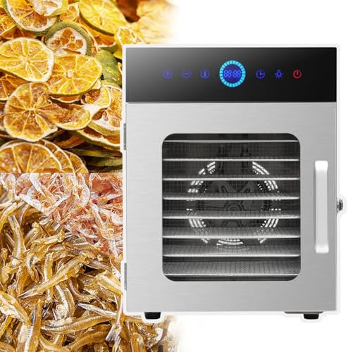 WhAeoy Macchina per Essiccare La Frutta (8/10/12/16 Strati), Temperatura Regolabile: 30-90°C+Timer: 24 Ore, Circolazione dell'Aria Calda A 360°+Pannello Touch Intelligente,10 Layer