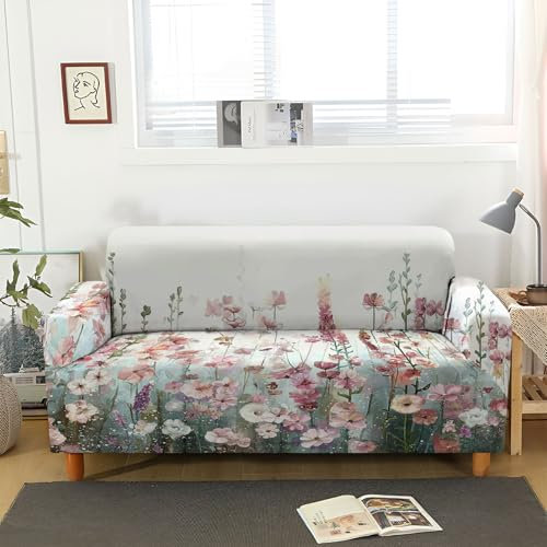 ACSMCQ Elastischer Sofaüberzug Bemalte rote Blumen Couch überzug 1 2 3 4 Sitzer Sofa Bezug Spandex Couchbezug Sofabezüge Schonbezug Couch Antirutsch Hussen für Sofas