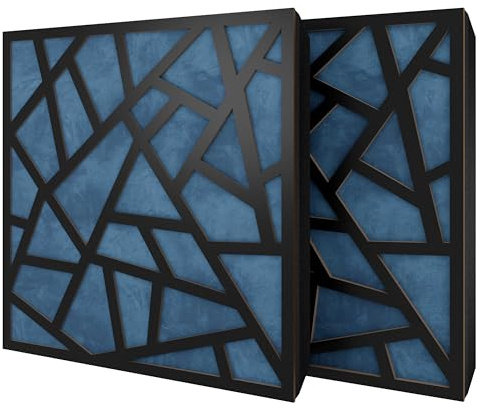 2 Pack — Diffuse Sound-Absorbing Acoustic Panel with Velvet Fabric & Mounting Kit | 50x50x5cm | Reflection - Soundproofing | Home Acoustic Treatment [SKYROSS - Black | Blue]