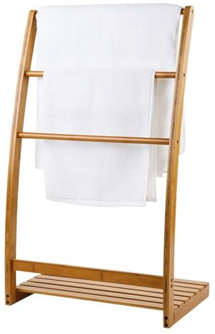 LXWKAI Porte-Serviettes sur Pied en Bambou, Porte-Serviettes à 3 Niveaux, Porte-Serviettes de Plage sur Pied, Support de séchage avec étagère de Rangement inférieure pour Salon, Chambre à Coucher
