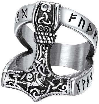 Supcare Rings Men Herrenringe Edelstahl Ring Herren Thors Hammer Ringe Viking Luhn Rune Ring Fingerring Wikinger Schmuck Verlobungsring mit Keltischer Knot Personalisiert Modeschmuck für Weihnacht