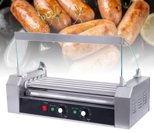 Electric Hot Dog Roller Grill Machine with Dual Temperature Control and Detachable Drip Tray Commercial Desktop Sausage Making Equipment for Kitchen Home Use Cooks 7 Sticks at Once