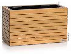 LECHUZA-Pflanzgefäß PALO Natural Wood 80 Wide Low Eukalyptusholz, Pflanzgefäß mit Bewässerungssystem, Wasserstandsanzeiger und Pflanzeinsatz, Echtholz-Oberfläche, 78,5 x 37 x 46 cm, 16774