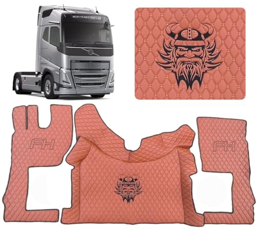 Bilmatta för lastbilsförarhytt golvmatta mattset kompatibel med Volvo FH 4 FH 5 (brun (bruna trådar))