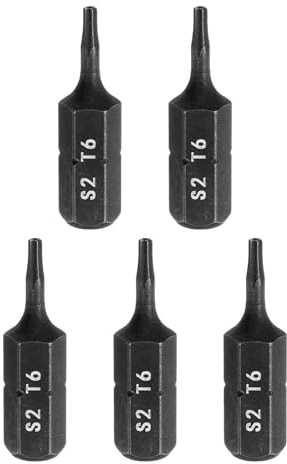 sourcing map 5 punte per cacciavite Torx T6 da 1/4 di pollice con gambo esagonale da 25 mm di lunghezza S2 in acciaio a stella a 6 punte esagonali con foro per avvitatore elettrico a impatto, nero