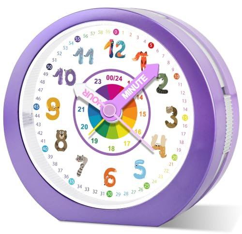 Ayybboo Analog Wecker Kinder Ohne Ticken für Kinderzimmer | Kinderwecker für Mädchen Jungen mit Nachtlicht und Schlummerfunktion,Batteriebetriebener Lernwecker für Schulzeit und Alltag