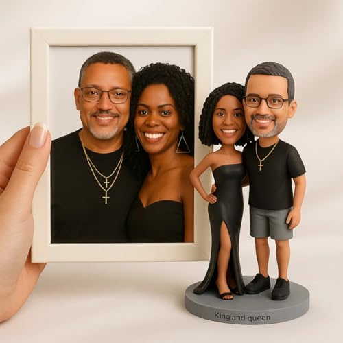 Individuelle Pärchen-Wackelkopf-Figuren, personalisierte Tonpuppen aus Bildern, Ganzkörper-Handarbeit, individuelle Wackelkopf-Figur, für Paare