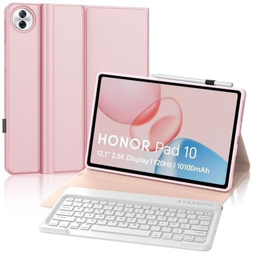 FOGARI Clavier pour Honor Pad 10 WiFi Tablette 12.1 Pouces 2025, Étui Housse pour Honor Pad 10 2025 12.1, AZERTY Français Clavier Magnétique Bluetooth sans Fil, Rose