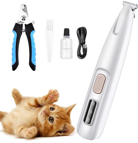 AURIVEE Tosatrice per Cani Professionale Senza Fili con Luce LED - Trimmer per Zampe Silenzioso Ricaricabile per Gatti e Cani Zampe, Faccia, Orecchie, Corpo, Include Spazzola & Olio