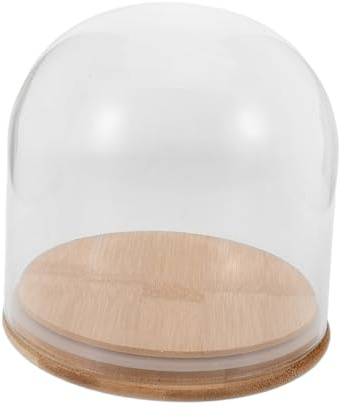 Cabilock Cloche de Transparente con Base de Bambú Campana Protectora para Exhibición de Flores Preservadas Postres y Coleccionables