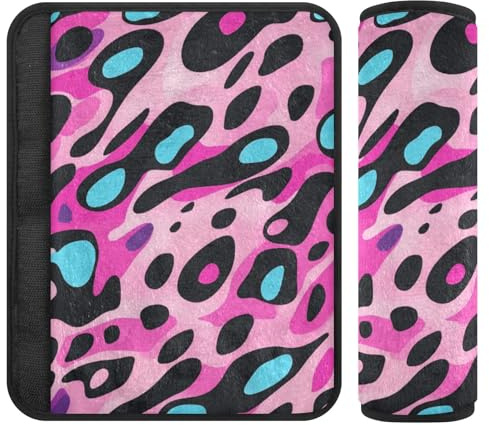 2 fundas acolchadas para cinturón de seguridad con estampado de leopardo azul melocotón, para cinturón de seguridad