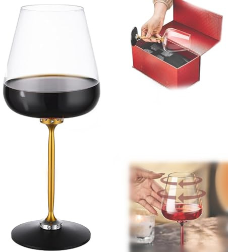 Wine Glass with Crystals - Long Stem Rotating Decanter for Red & White Wine, Removable Cup, Gift Box Included, Perfect for Christmas & Halloween Gifts (Gold)