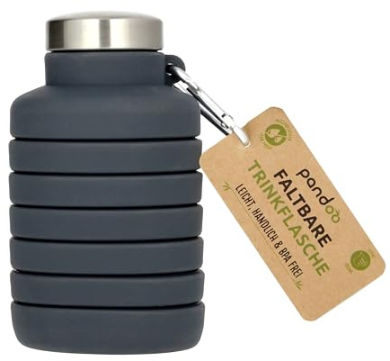 pandoo Faltbare Silikon Trinkflasche 700ml – BPA-frei, auslaufsicher & wiederverwendbar – leichte Sport Wasserflasche für Outdoor, Reisen, Fitness – Schwarz & Lila (Schwarz)