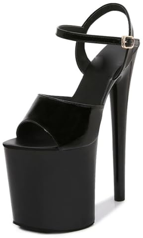 OTMYIGO Damskor med hög klack och plattform, poledance-sandaler med remmar och peeptoe-skor, modellgångssandaler för nattklubbsdans,Black,37 EU