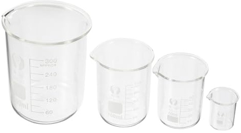 Hemobllo 4 piezas Vasos Medidores de Vidrio de Borosilicato para Laboratorio Resistentes Altas Temperaturas con Escala Clara y Diseño sin Aptos para Medición Precisa de Líquidos Química y