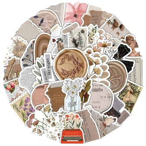 VVQWCY 120 Stück Aesthetic Sticker, Vintage Sticker, Buch Aufkleber für Scrapbook Journal Laptop Deko