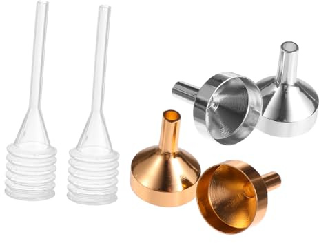 Toyvian 12pcs Mini Funnels Set with Mini Droppers for Precise Filling of Small Bottles Perfume Dispensers Essential Oils and Crafts Supplies Gold and Silver Small Funnels for Narrow-neck