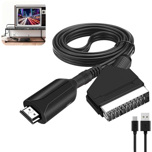 Kahaybeall Adaptateur Peritel HDMI pour TV, Convertisseur SCART vers HDMI avec câble HDMI Inclus - Adaptateur Péritel vers 720P/1080P pour DVD, TV Full HD, Compatible avec Tous Les appareils PAL/NTSC
