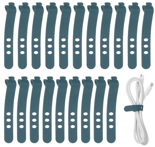 QUARKZMAN 20Pcs Bridas De Cable De Silicona Bridas Reutilizables Gris Azul | De Goma, Cintas Elásticas Ajustables, Con 3 Agujeros Y Hebilla De Bloqueo, Para Cableado