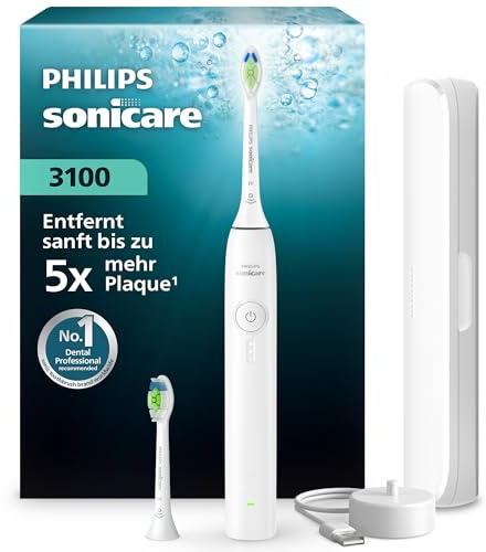 Philips Sonicare 3100 Series Electric Toothbrush - Sonic Toothbrush with Pressure Sensor, 3 Intensity Levels, EasyStart Feature, SmarTimer, 14-Day Runtime, Travel Case, White, HX4034/21, [New]