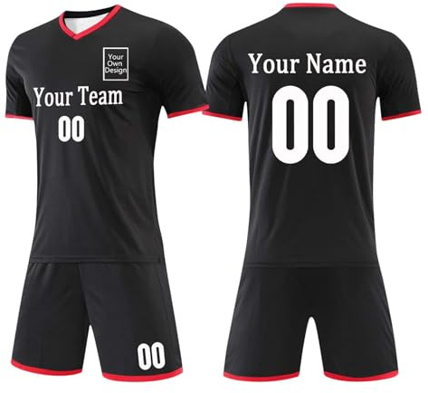 Fussball Trikot Set Personalisiert für Herren und Kinder Fussballtrikot Bedrucken Lassen Sport Fußball Trikots Selbst Gestalten Männer Football Trainingsanzug mit Name Nummer Team Logo Sportanzug